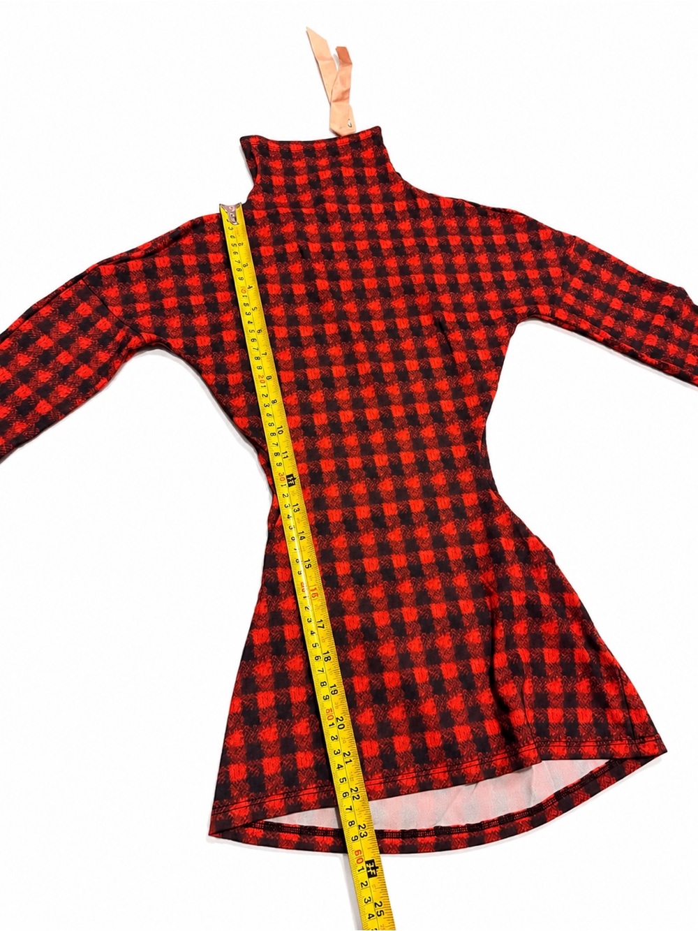 GILMAR Made In Italy Red Black Buffalo Plaid Open Back Turtle Neck Top NWT - Picture 9 of 11